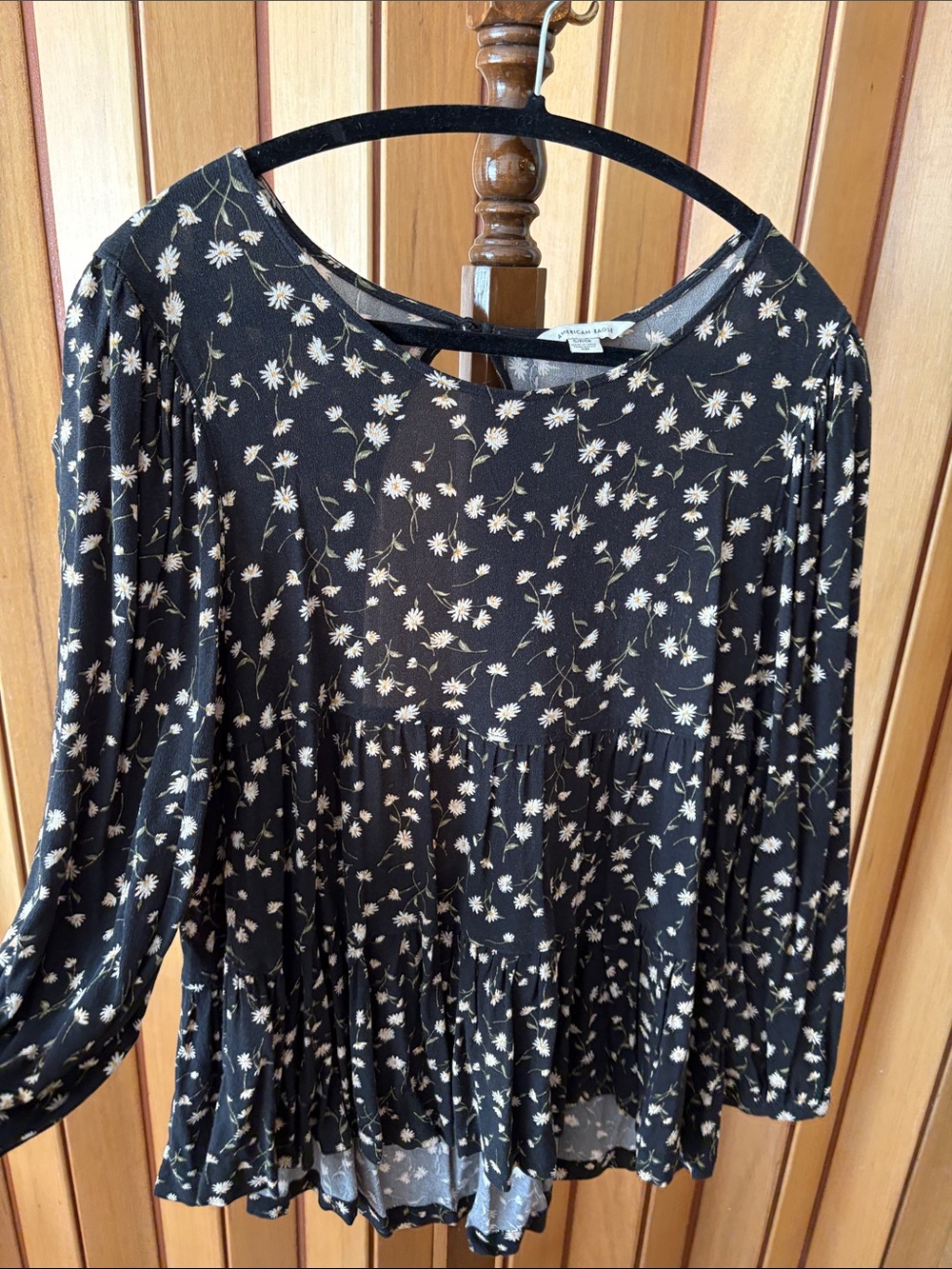 Black Floral Tiered Blouse with Daisies